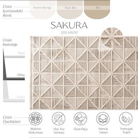 Resim Cool Halı Sakura 2201 Krem Hav Toz Vermez Yumuşak Dokulu Etnik Desenli Modern Dokuma Bukleli Antre Hol Halısı Salon Halısı 