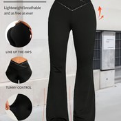 Resim Kadın Yüksek Bel Flared Leggings - Retro Çapraz Bel Yoga Pantolonu, 4 Yönlü Esnek Nefes Alabilir Egzersiz Leggingsi, Kalça Kaldırma Tasarımı ve Karın Kontrolü ile Hafif, Koşu, Spor Salonu, Günlük Giyim için (Bahar/Yaz/Sonbahar), Egzersiz Leggingsi, Spor Giyim, Şık Fit, Esnek Kumaş, Aktif Giyim Altı, Şık Aktif Giyim, Rahat Malzeme, Fitness Altı, Fitness Tutkunları 