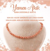Resim Deniz Doğal Taş Sertifikalı Yemen Akiği 6 Mm Düğümlü Doğal Taş Kolye 