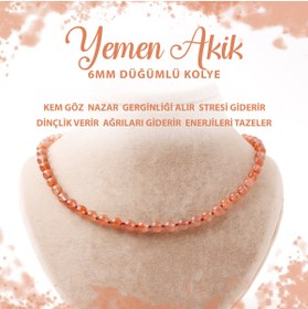 Resim Deniz Doğal Taş Sertifikalı Yemen Akiği 6 Mm Düğümlü Doğal Taş Kolye 