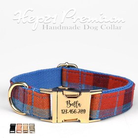 Resim Dog Collar Named Blue Plaid Velvet Collar 238246 - 4pcs set / XL 