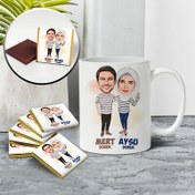 Resim Mutlu Çiftler Karikatürlü Kupa ve Çikolata 
