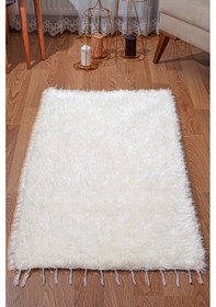 Resim El Dokuması Peluş Kilim 70 140 Cm Yolluk Banyo Mutfak Kapı Önü Paspası Krem 