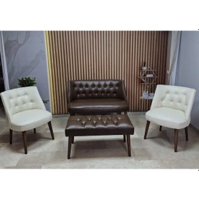 Resim Azra Mobilya Deri Çay Seti Koltuk Takımı+puf Oturma Grubu Cafe Mobilya Ofis-büro Mobilya Balkon Mobilya Acıkahve-krem 