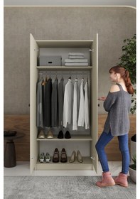 Resim 2 Kapaklı 2 Raflı Tek Askılı Mega Elbise Dolabı İmb066 Bej 