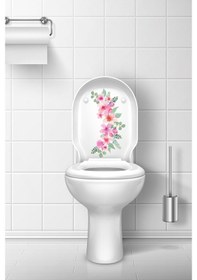 Resim Soft Renkli Güller Klozet Kapağı ve Banyo Sticker Seti 