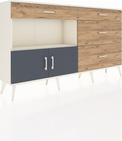 Resim Arges Konsol Tek Raflı 4 Çekmeceli 2 Kapaklı 176x30x99 Aytaşı-ant Aytaşı-antrasit/çam 