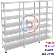 Resim RafBurada 7 Katlı 3'lü Galvaniz Çelik Raf - Depo, Arşiv, Kiler, Dosya, Market Rafı 59x75 cm-200 cm-1.00 mm 