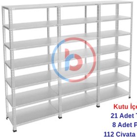 Resim RafBurada 7 Katlı 3'lü Galvaniz Çelik Raf - Depo, Arşiv, Kiler, Dosya, Market Rafı 43x93 cm-200 cm-0.70 mm 