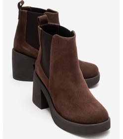Resim Luvi Shoes Lysa Kahverengi Süet Lastikli Hakiki Deri Kadın Platform Topuklu Bot Süet Kahve 