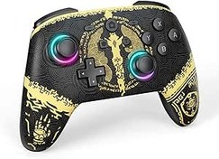 Resim Switch Controller, Wireless Switch Pro Controller Compatible with Switch/Switch Lite/Switch OLED, 7 Colors Adjustable LED Wireless Remote Gamepad, Turbo/Motion Control -Yellow 