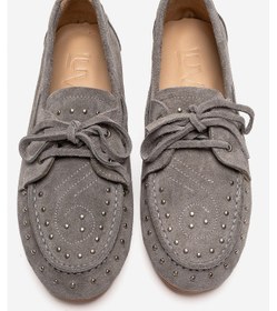 Resim Luvishoes Cuesta Gri Süet Hakiki Deri Troklu Bağcıklı Kadın Loafer Ayakkabı 