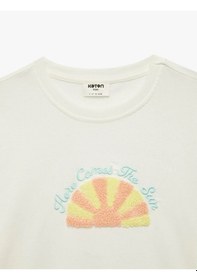 Resim Koton Nakışlı Pamuklu Ekru Kız Çocuk T-shirt 6skg10022ak Ekru 