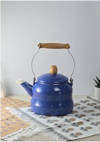 Resim Alev Vintage Ahşap Saplı Emaye Demlik Kettle 2,5lt Mavi 