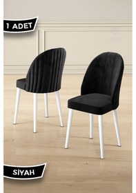 Resim Canisa Mara Serisi 1 Adet Siyah Babyface Kumaş Beyaz Metal Ayak Mutfak Sandalyesi Siyah Sandalye Beyaz Ayak 