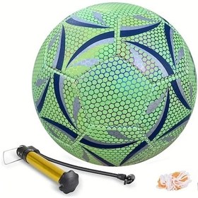 Resim Wangxi Flüoresan Model 5 Numara Su Geçirmez Yıldız Desenli Suni Deri Futbol Topu Resmi Maç Antrenman Pompa İğne Dahil İç Dış Mekan Beyaz Yeşil Flüoresan Model 