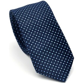 Resim Gaffy Mavi Nokta Desenli Lacivert Dokuma Kumaş Mendilli Slim Fit Kravat // Sdk-2510-2 Lacivert 