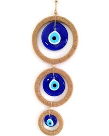 Resim Hdmarketim Nazar Boncuklu Makrome Duvar Süsü Ev Dekoru 10515 Beyaz - Mavi 