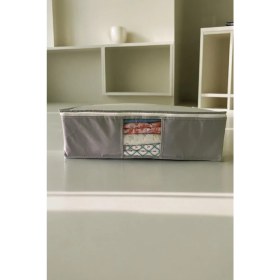 Resim Tekstil 5 Adet Gri Pencereli Kıyafet Saklama Yatak Baza Altı Düzenleyici Çok Amaçlı Hurç 64 x 45 x 22 cm Koyu Gri 44 x 65 