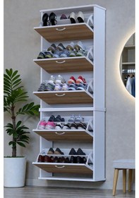 Resim Eliusta Sho Beş Düşer Kapaklı Ayakkabılık Meşe Renk 72 Cm Asma 72x193x26 Cm Ayakkabılık Meşe 