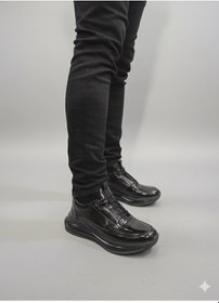 Resim Marcomen Lastik Bağcıklı Nokta Lazer Baskılı Köpük Taban Erkek Sneaker Ayakkabı 22053 Siyah Rugan 