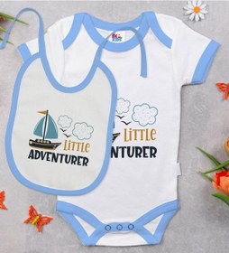 Resim Bk Kids Little Advanturer Tasarımlı Mavi Bebek Body Zıbın Ve Mama Çok Renkli 