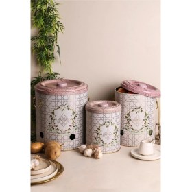 Resim 3'lü Metal Sebze Kovası Seti, Patates, Soğan, Sarımsaklık, Pratik Sepet 