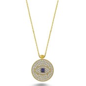 Resim Romiyon Beyaz Zirkon Taşlı Nazar Boncuğu Kolye 