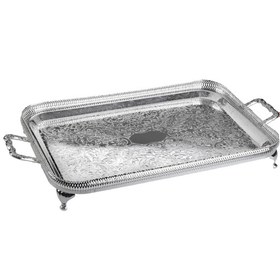 Resim Queen Anne Ingiliz Gümüşü Kulplu Dikdötrtgen Ayaklı Tepsi 62.5 x 34.5 cm 
