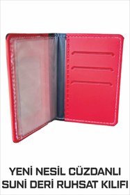 Resim TAY PROMOSYON Yeni Nesil Kırmızı Cüzdanlı Ruhsat Kılıfı (Kimlik, Kredi Kartlı Deri) 1. Sınıf Kalite 1 Adet 