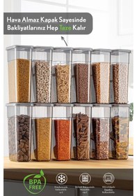 Resim 12'li Etiketli Erzak Saklama Kabı Seti - Sızdırmaz Kapaklı Bakliyat Saklama Kutusu - 12 X 1580 Ml Antrasit 
