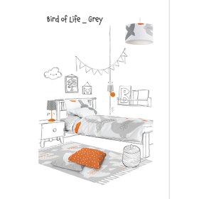 Resim Bird of Life Çift Taraflı Pamuk Saten Gri Çocuk Nevresim Seti 140x200cm 