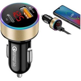 Resim Createtech Şarj Şarj Qc3.0 Pd Fonksiyonlu Ekran Dijital Çok Cihazı Cihazı Araç Araç Alüminyum Altın Alaşımlı + Ef 