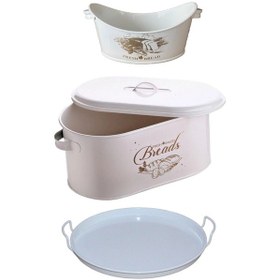 Resim Toptanfoni 3'lü Set Metal Kapaklı Ekmeklik Sunumluk Metal Tepsi Ve Sofra Ekmeklik Beyaz Beyaz 