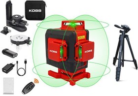 Resim Kobb KBL35GTP Profesyonel Li-ion Şarjlı 4X360⁰ Otomatik Hizalamalı Yeşil Çapraz Çizgi Lazer Distomat - Tripod 