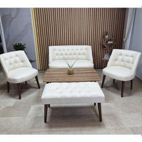 Resim Azra Mobilya Deri Çay Seti Koltuk Takımı Oturma Grubu Cafe Mobilya Ofis-büro Mobilya Balkon Mobilya Krem 