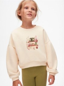 Resim Kız Çocuk Pamuklu İki İplik Önü Baskılı Sweatshirt-14712 KREM 