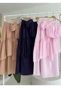 Resim Buğrahayalin Büzgülü Crop Kat Detaylı Fırfır Etekli Takım 10196 Pembe 