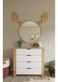 Resim Nisan Şifonyer Beyaz- Açık Ceviz 4 Çekmeceli Yatak Odası Bebek Odası Beyaz 90 X 85 Cm Açık Ceviz & Beyaz 