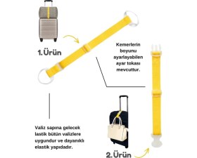 Resim Temel Valiz Üstü Çanta Sabitleme Kemeri ve Çanta Asma Askısı Seti Civciv Sarısı Renk 