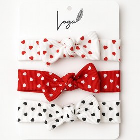 Resim LOGO AKSESUAR Kız Bebek Kırmızı Beyaz Kalp Baskılı 3'lü Bandana Set 