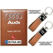 Resim Plakanıza Özel Audi Logolu Taba Ruhsat Kabı Ve Anahtarlık 