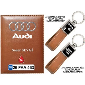Resim Plakanıza Özel Audi Logolu Taba Ruhsat Kabı Ve Anahtarlık 