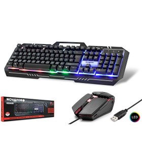Resim Novator HD865 Türkçe-Q Ledli Metal Kasa USB Kablolu Oyuncu Klavye Mouse Set - Siyah 