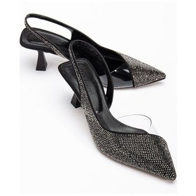 Resim Kadın Abiye Ayakkabı Platin Taşlı Şeffaf Topuk Açık-3594 Platin 