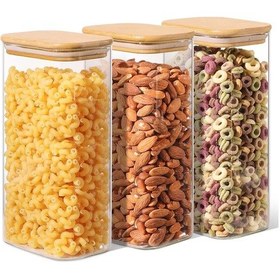 Resim Cam Kavanoz Seti Bambu Kapaklı Hava Almaz 3lü Kavanoz Takımı Büyük Boy 1300 Ml Krem 