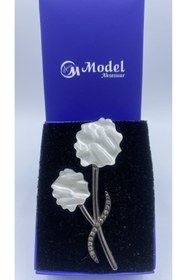 Resim model aksesuar Çiçek Antrasit Taşlı Füme Broş 