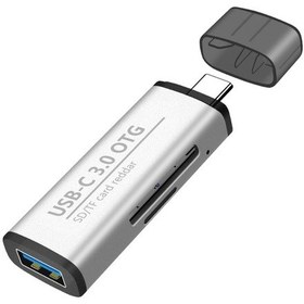 Resim Ads-103 3, 1 Tip-c Erkek-usb 3.0 Kadın + Sd / Tf Kart Yuvaları Otg Adaptörü Sd / Tf Kart Okuyucu Gümüş 