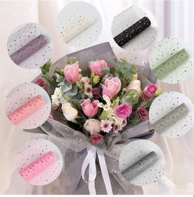 Resim Kosona Gümüş Aydınlatmalı Yıldız Ay Desenli Mesh Sargı Kumaşı - Çiçek Buketi Ve Hediye Paketleme İçin Dayanıklı 5 Metre / Roll 