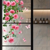 Resim 1 Adet Bohem Gülü ve Kelebek Pencere Stickerı - Cam Kapılar, Duvarlar, Banyo, Oturma Odası veya Ofis Dekoru için Kendinden Yapışkanlı PVC Çiçekli Asma ile Pembe Güller ve Pastel Kelebekler, Yatak Odası Geliştirme, Zarif Süsleme, Yarı Mat Bitiş 